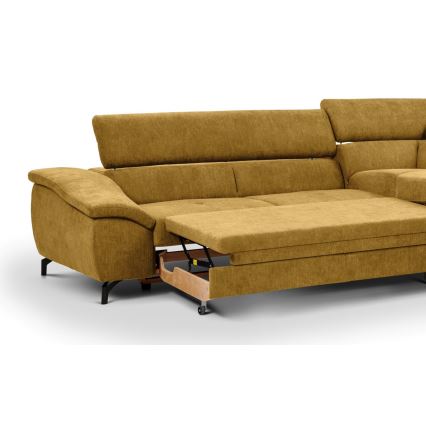 Izvelkamais stūra dīvāns ar uzglabāšanas nodalījumu L formā BRESCIA labais dzeltenais