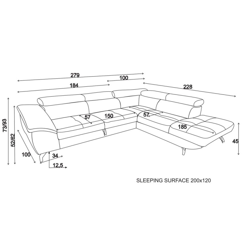 Izvelkamais stūra dīvāns ar uzglabāšanas nodalījumu L formā BRESCIA, labais, bēšs