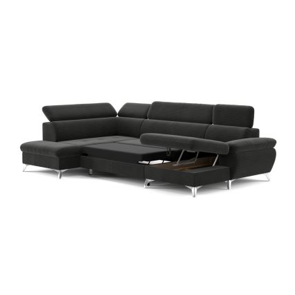 Izvelkamais stūra dīvāns ar uzglabāšanas nodalījumu U formā CATANIA kreisais grafīts