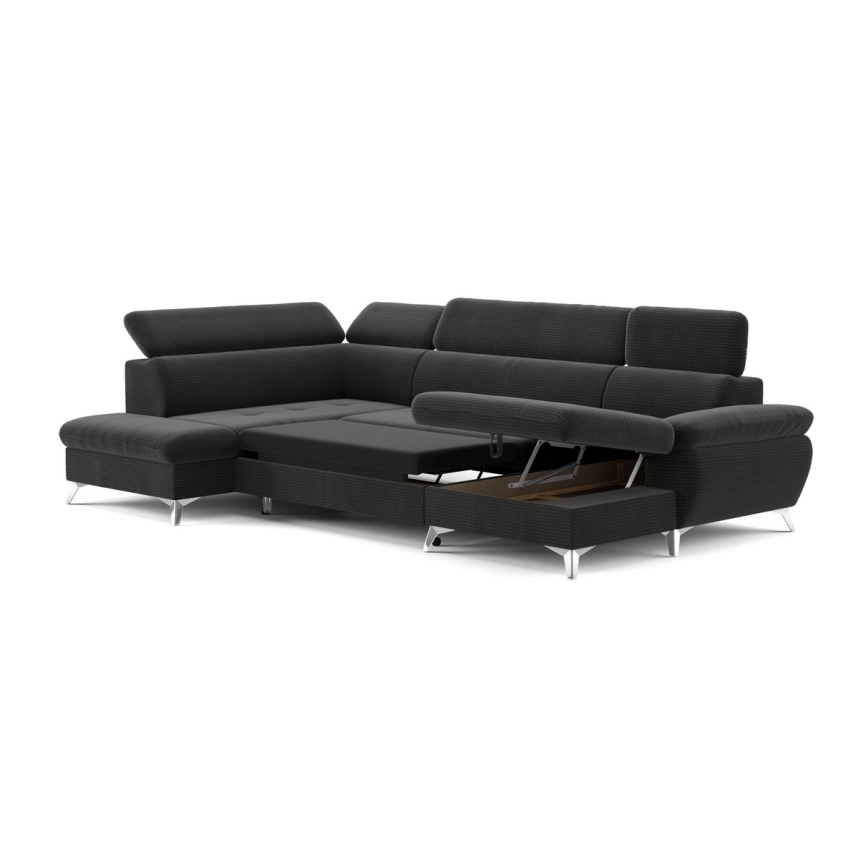 Izvelkamais stūra dīvāns ar uzglabāšanas nodalījumu U formā CATANIA kreisais grafīts