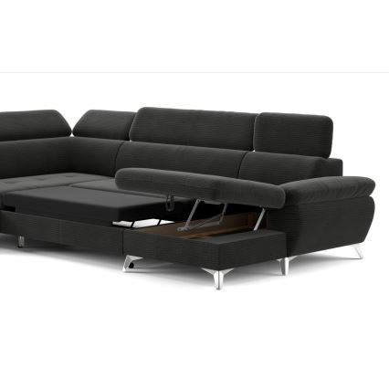 Izvelkamais stūra dīvāns ar uzglabāšanas nodalījumu U formā CATANIA kreisais grafīts