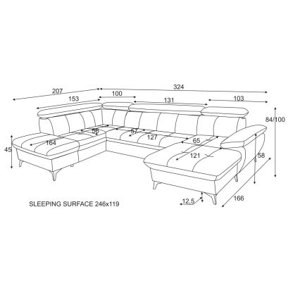 Izvelkamais stūra dīvāns ar uzglabāšanas nodalījumu U formā CATANIA kreisais grafīts