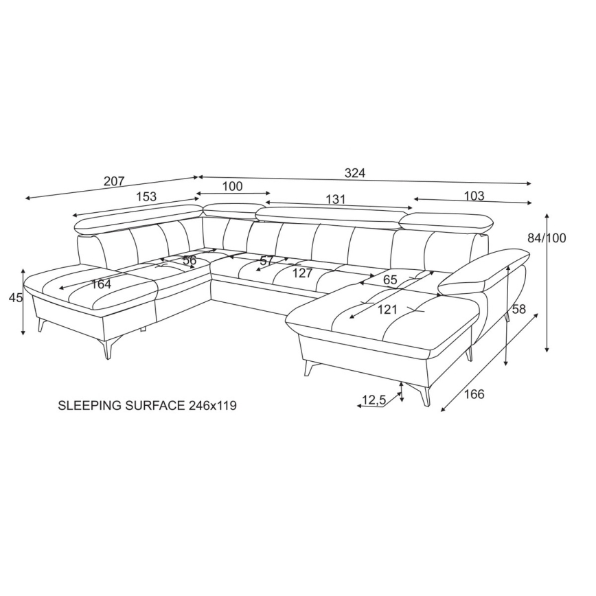 Izvelkamais stūra dīvāns ar uzglabāšanas nodalījumu U formā CATANIA kreisais grafīts