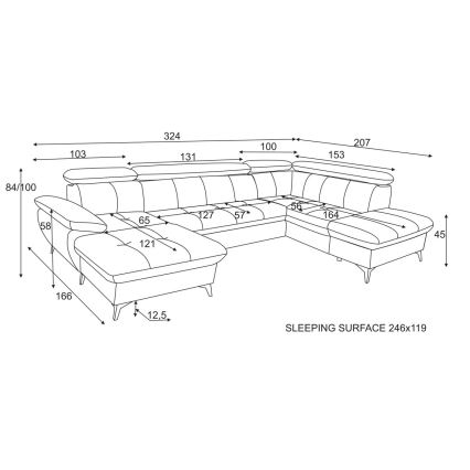 Izvelkamais stūra dīvāns ar uzglabāšanas nodalījumu U formā CATANIA, labais stūris, zaļš