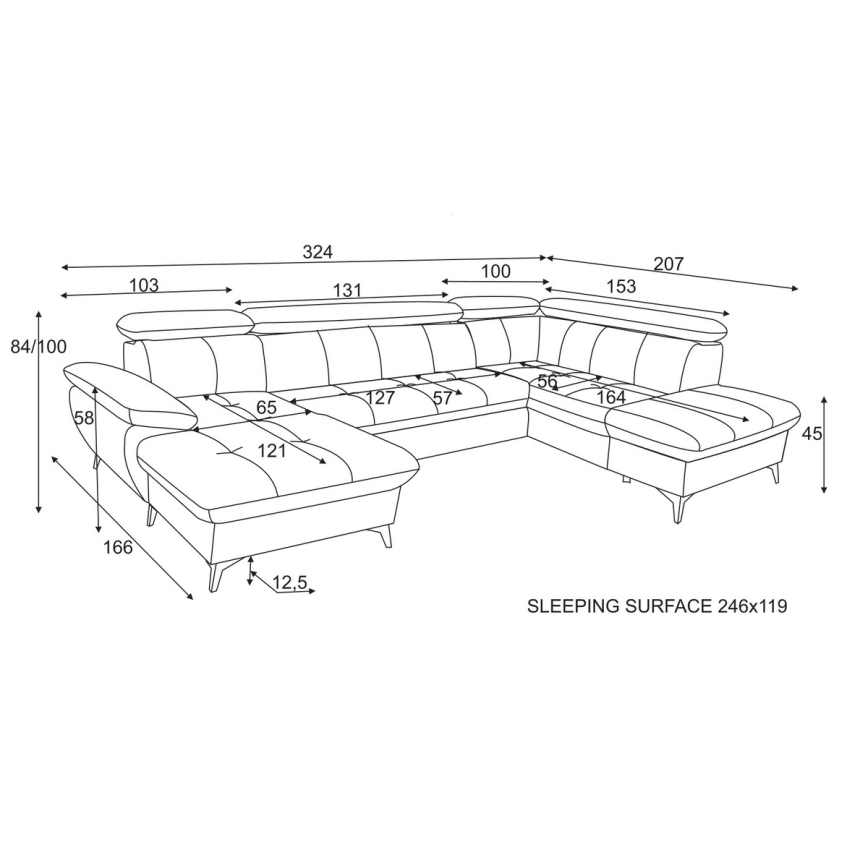 Izvelkamais stūra dīvāns ar uzglabāšanas nodalījumu U formā CATANIA, labās puses, bēšs