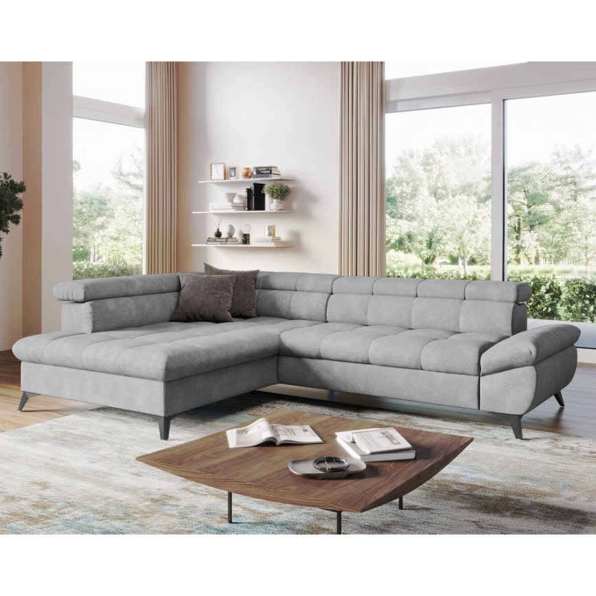 Izvelkamais stūra dīvāns L formā MARANO, kreisais, pelēks