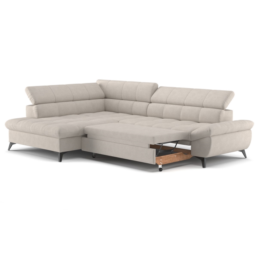 Izvelkamais stūra dīvāns L formā MARANO, kreisais, bēšs