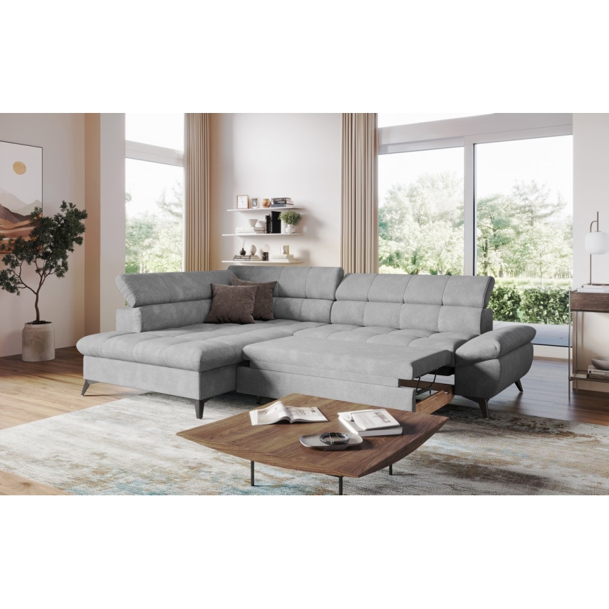 Izvelkamais stūra dīvāns L formā MARANO, kreisais, pelēks