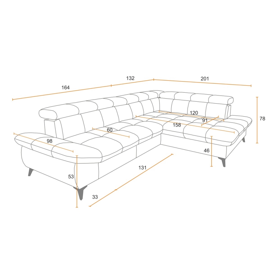 Izvelkamais stūra dīvāns L formā MARANO, kreisais, pelēks