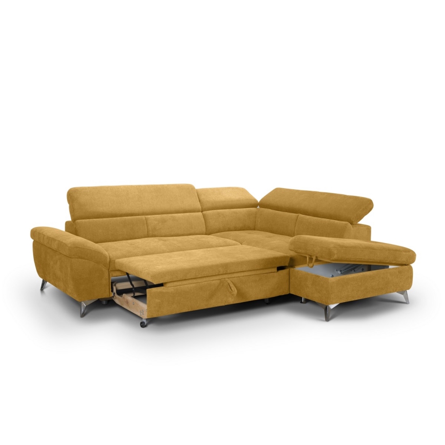 Izvelkamais stūra dīvāns L formā SALERNO, labais stūris, dzeltens
