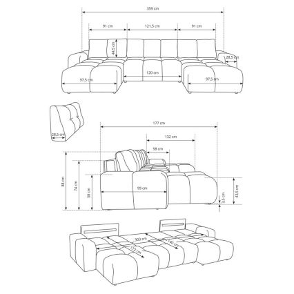 Izvelkamais tapicerētais U formas dīvāns ar uzglabāšanas nodalījumu ALMADA, bēšs