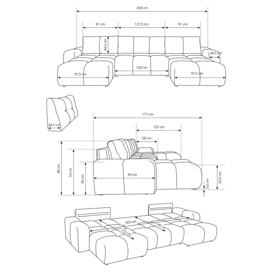Izvelkamais tapicerētais U formas dīvāns ar uzglabāšanas nodalījumu ALMADA, bēšs