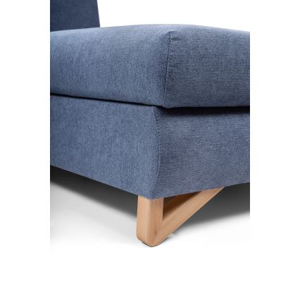 Izvelkama L veida tapecēta stūra dīvāngarnitūra AVESTA ar glabāšanas nodalījumu, labajā pusē, zila