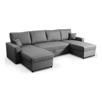 Izvelkamais U formas dīvāns ar uzglabāšanas nodalījumu JANISE, pelēks