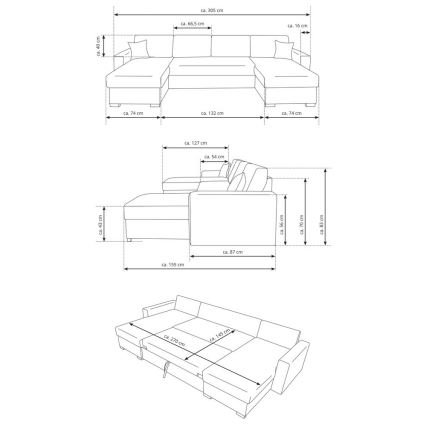 Izvelkamais U formas dīvāns ar uzglabāšanas nodalījumu JANISE, pelēks