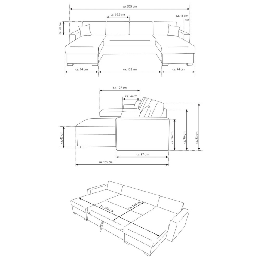 Izvelkamais U formas dīvāns ar uzglabāšanas nodalījumu JANISE, pelēks