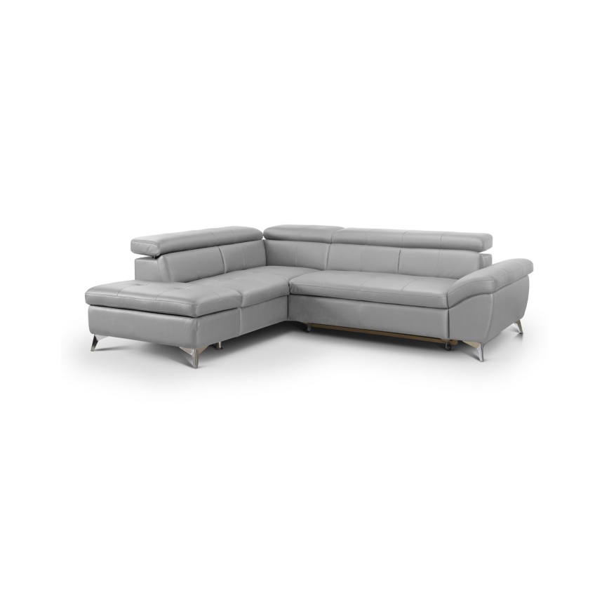 Izvelkamais stūra ādas dīvāns SALERNO II, kreisais, pelēks