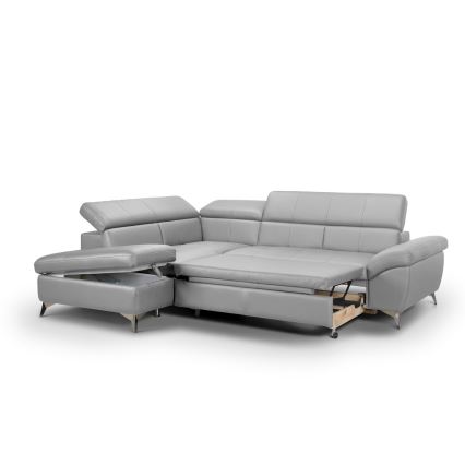 Izvelkamais stūra ādas dīvāns SALERNO II, kreisais, pelēks