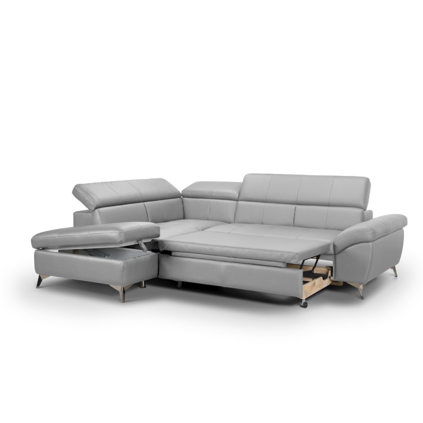 Izvelkamais stūra ādas dīvāns SALERNO II, kreisais, pelēks