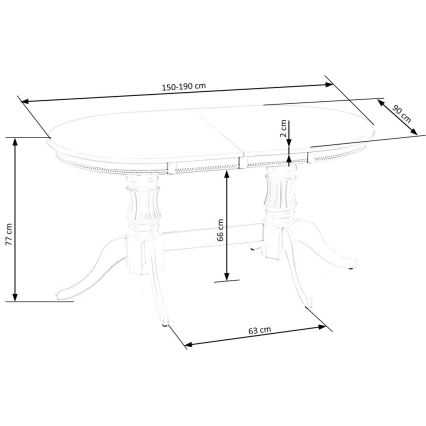 Izvelkams ēdamgalds FUERTE 150/190x90 cm balts