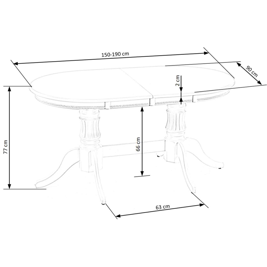 Izvelkams ēdamgalds FUERTE 150/190x90 cm balts