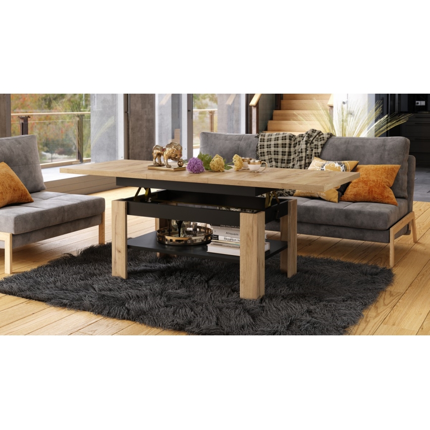 Izvelkams konferenču galds ar paceļamu galda virsmu ROY 130/170x65 cm craft ozols/melns
