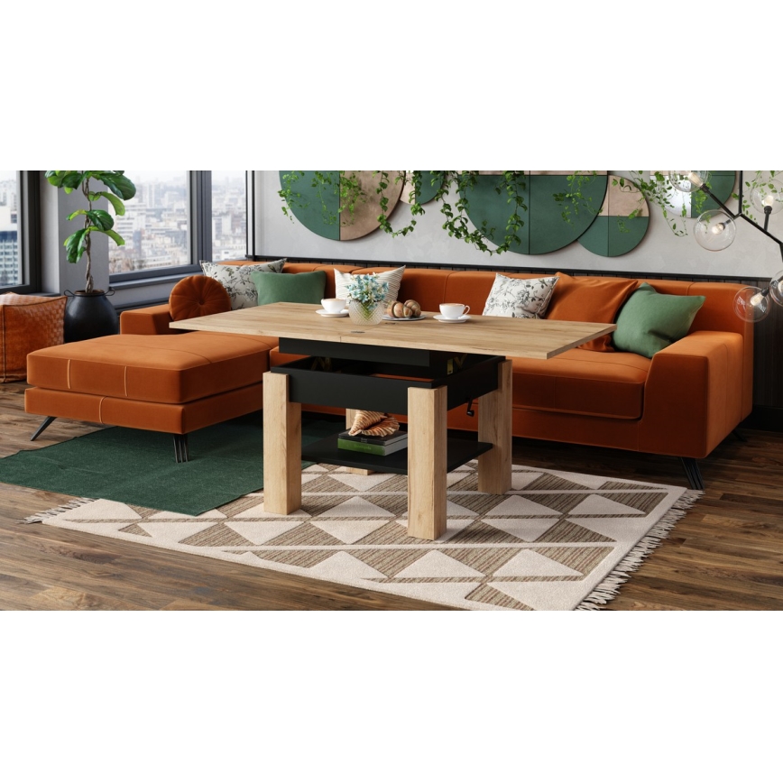 Izvelkams konferenču galds ar paceļamu virsmu CALEB 75/150x75 cm craft ozols/melns