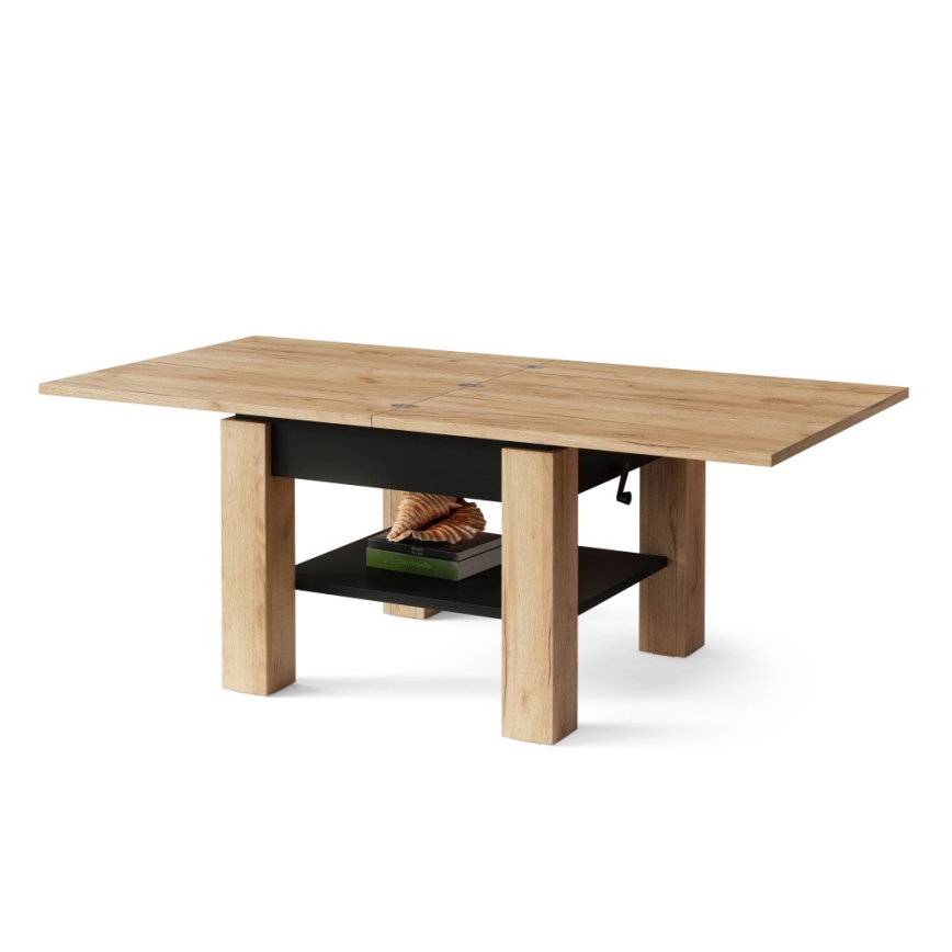 Izvelkams konferenču galds ar paceļamu virsmu CALEB 75/150x75 cm craft ozols/melns