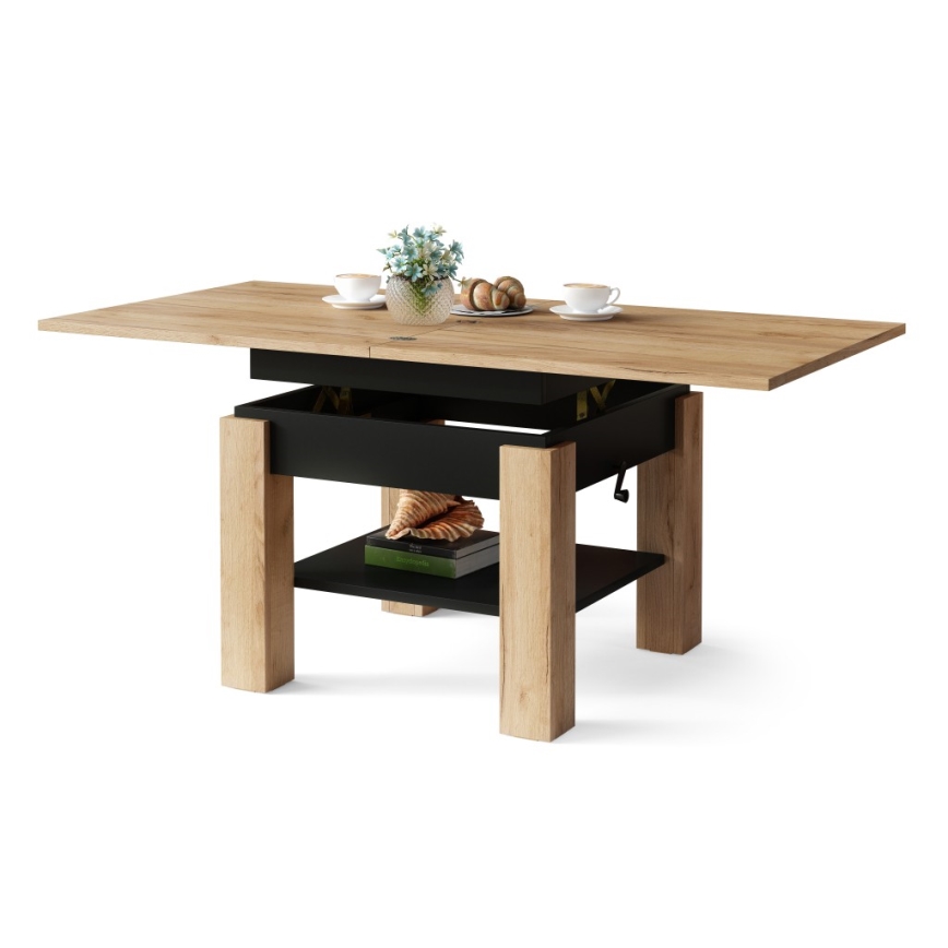 Izvelkams konferenču galds ar paceļamu virsmu CALEB 75/150x75 cm craft ozols/melns