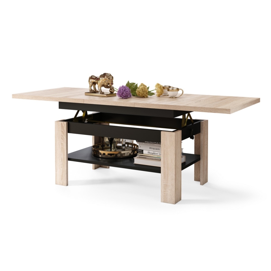 Izvelkams konferenču galds ar paceļamu virsmu ROY 130/170x65 cm Sonoma ozols/melns