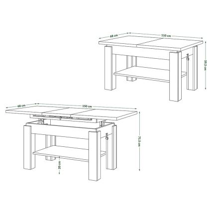 Izvelkams konferenču galds ar plauktu ADONIS 110/150x68 cm ozols Craft