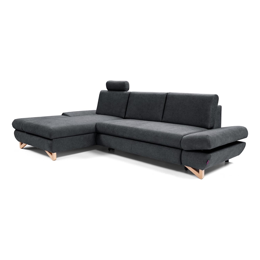 Izvelkams kreisais L-formas polsterētais stūra dīvāns AVESTA ar uzglabāšanas nodalījumu, antracīts