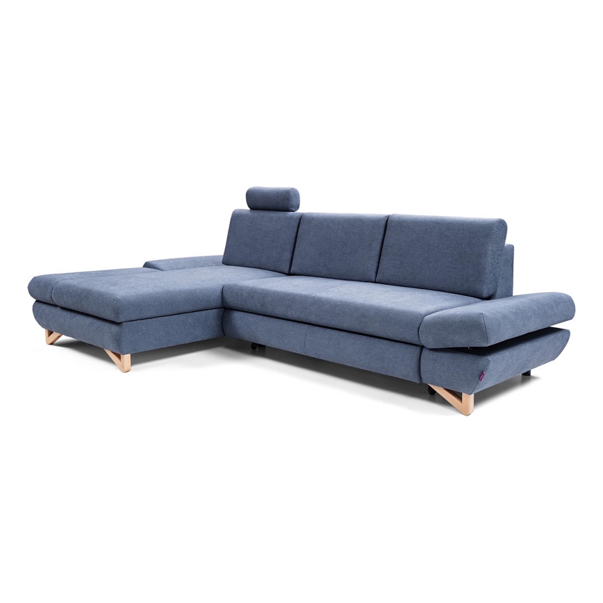Izvelkams kreisais L-formas stūra dīvāns AVESTA ar glabāšanas nodalījumu, zils