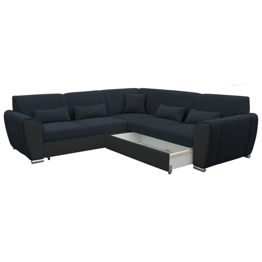 Izvelkams stūra dīvāns ar glabāšanas nodalījumu L-formā VISEU, labais, antracīts/melns