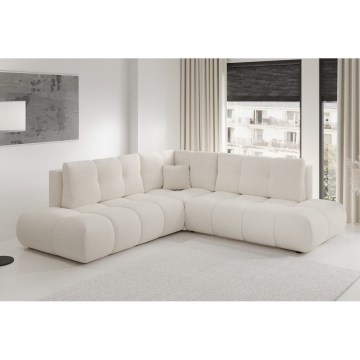Izvelkams L formas polsterēts stūra dīvāns ALMADA ar uzglabāšanas nodalījumu, kreisais, bēšs