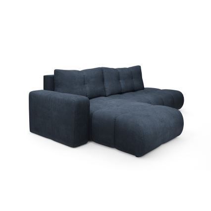 Izvelkams L formas kreisais polsterēts stūra dīvāns ar uzglabāšanas nodalījumu ALMADA zils