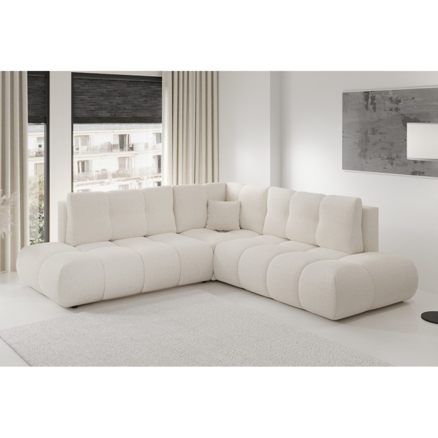 Izvelkams L-formas stūra dīvāns ALMADA ar uzglabāšanas nodalījumu — labās puses, bēšs