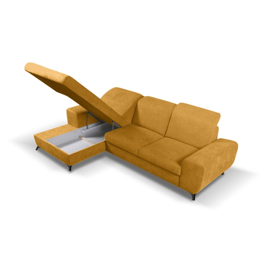 ALTA L-veida izvelkams tapisēts stūra dīvāns ar plašu uzglabāšanas nodalījumu, kreisais, dzeltens