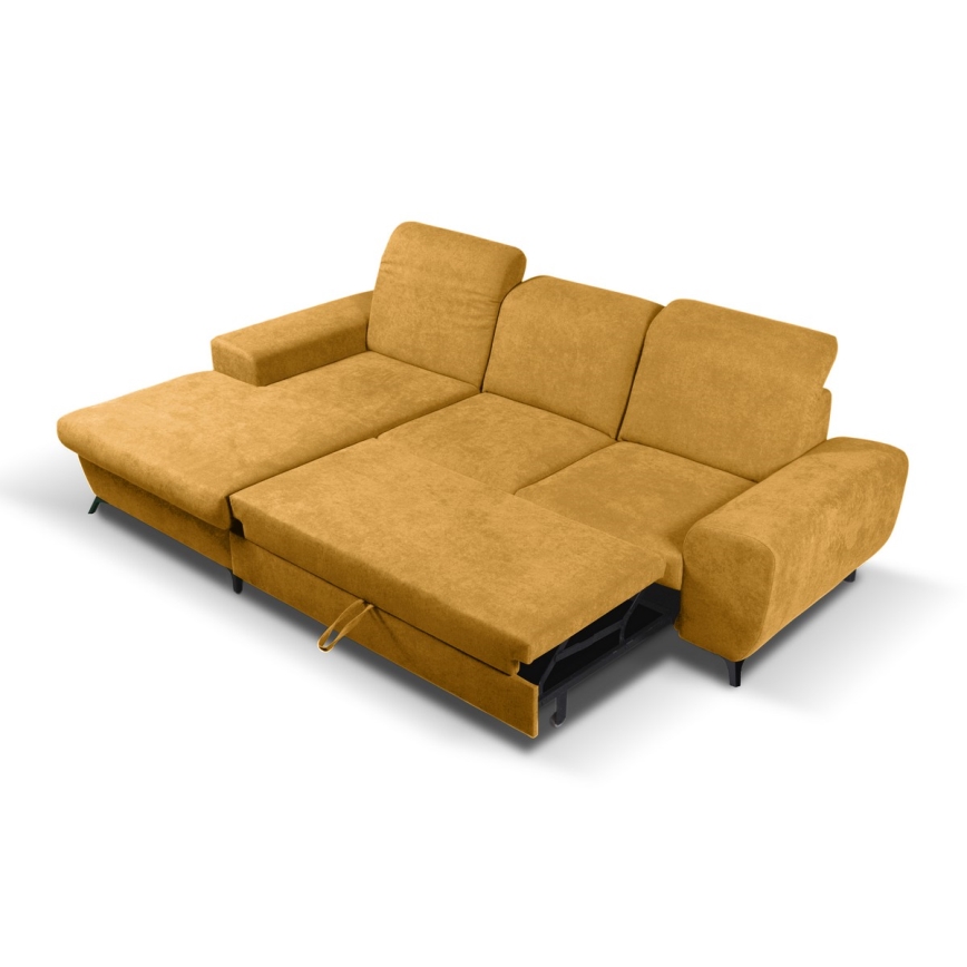 ALTA L-veida izvelkams tapisēts stūra dīvāns ar plašu uzglabāšanas nodalījumu, kreisais, dzeltens
