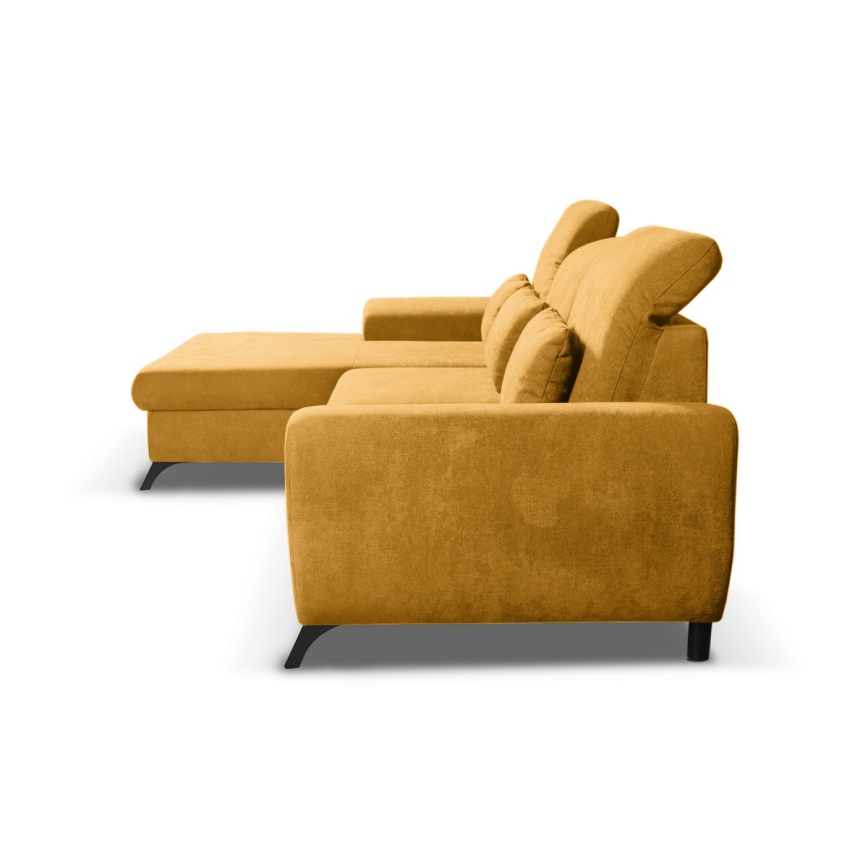 ALTA L-veida izvelkams tapisēts stūra dīvāns ar plašu uzglabāšanas nodalījumu, kreisais, dzeltens