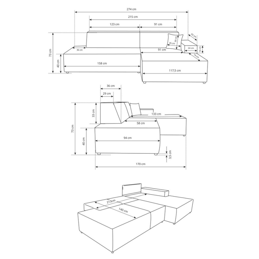 Izvelkams L formas stūra dīvāns ar uzglabāšanas nodalījumu TERAMO, labais, bēšs