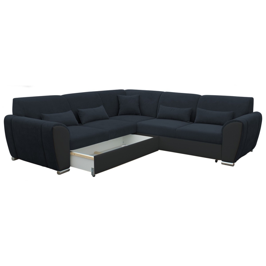 VISEU L formas izvelkams kreisais stūra dīvāns ar glabātuvi, antracīts/melns
