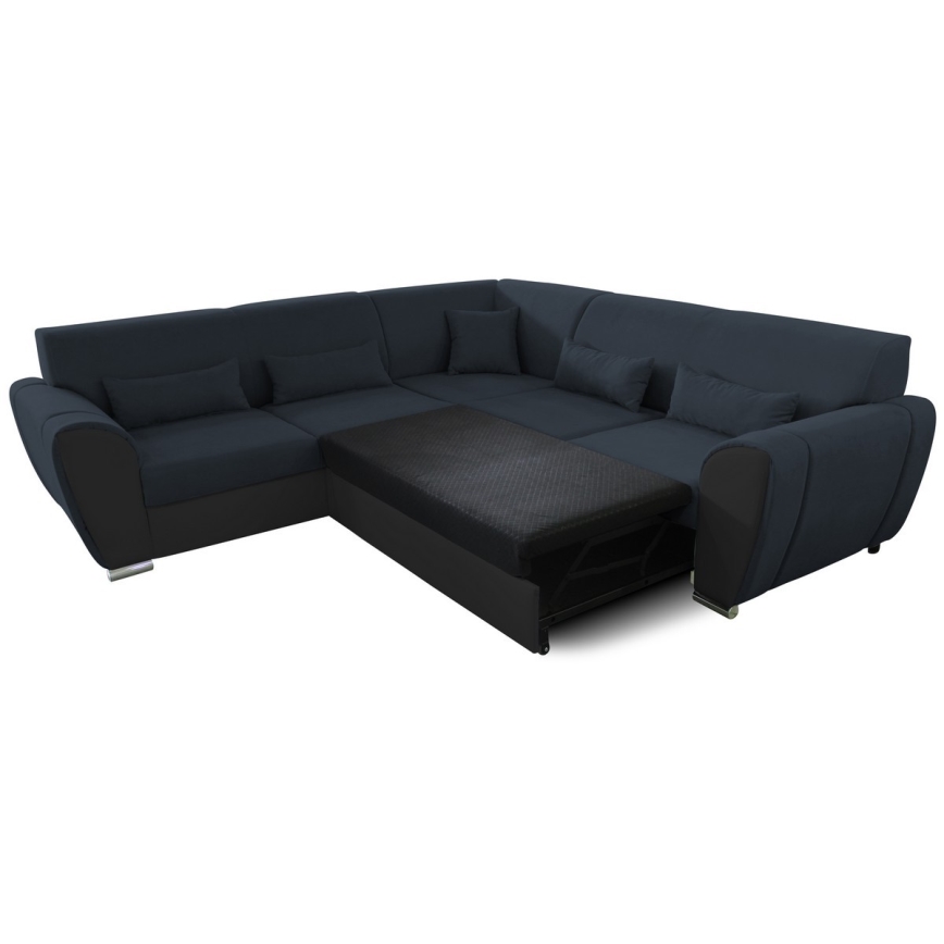 VISEU L formas izvelkams kreisais stūra dīvāns ar glabātuvi, antracīts/melns