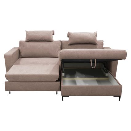 Izvelkams L formas stūra dīvāns HORTA ar glabāšanas nodalījumu, labās puses, rozā