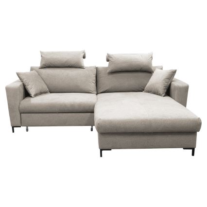 Izvelkams L-formas stūra dīvāns HORTA ar ietilpīgu uzglabāšanas nodalījumu — labais, pelēks