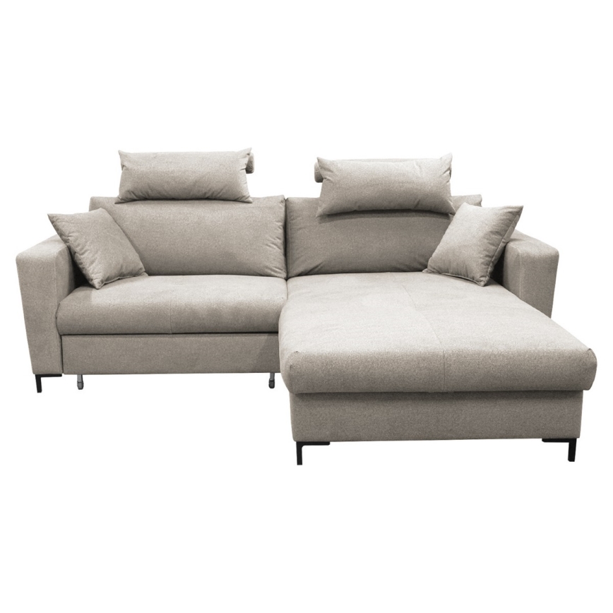 Izvelkams L-formas stūra dīvāns HORTA ar ietilpīgu uzglabāšanas nodalījumu — labais, pelēks