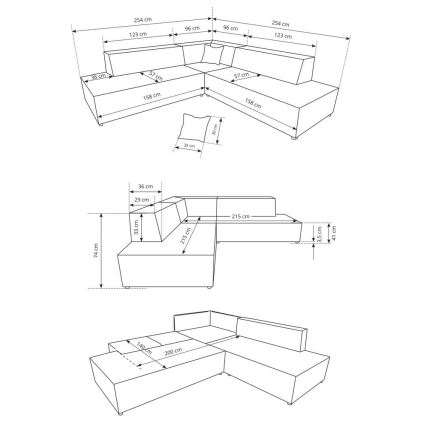 Izvelkams L-formas stūra dīvāns TERAMO ar uzglabāšanas nodalījumu, labais, bēšs