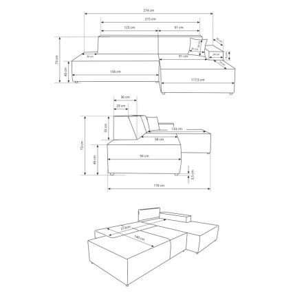 Izvelkams L formas stūra dīvāns TERAMO ar uzglabāšanas nodalījumu, labais stūris, bēšs