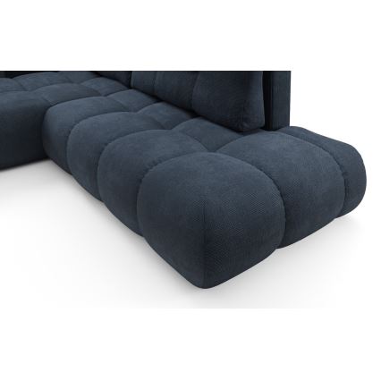 Izvelkams, tapicerēts L-veida stūra dīvāns ALMADA ar uzglabāšanas nodalījumu — kreisais, zils