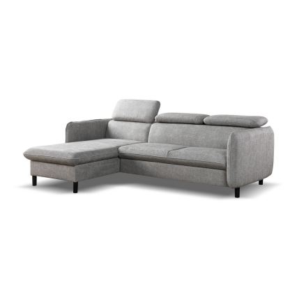 Izvelkams L veida stūra dīvāns ar uzglabāšanas nodalījumu NISA, pelēks, kreisais